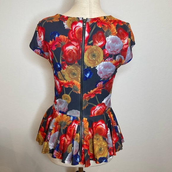 Alice + Olivia Womens Top XSmall Cap Sleeves Peplum Layered Tulle Exposed Zipper - Picture 5 of 11